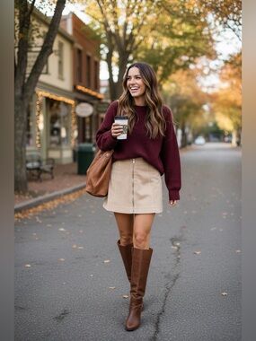 Preppy Gilmore Girls Y2k Casual Tan Skirt with Silver front zipper